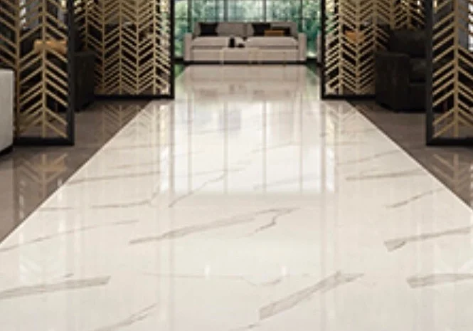 White marble floor in modern lobby.